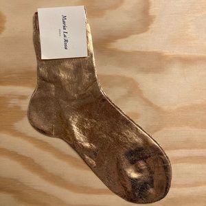 NWT Maria La Rosa Laminated Silk Ankle Socks in Rosa Rose Gold